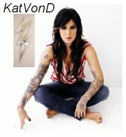  in Kat's logo for the High Voltage tattoo shop .