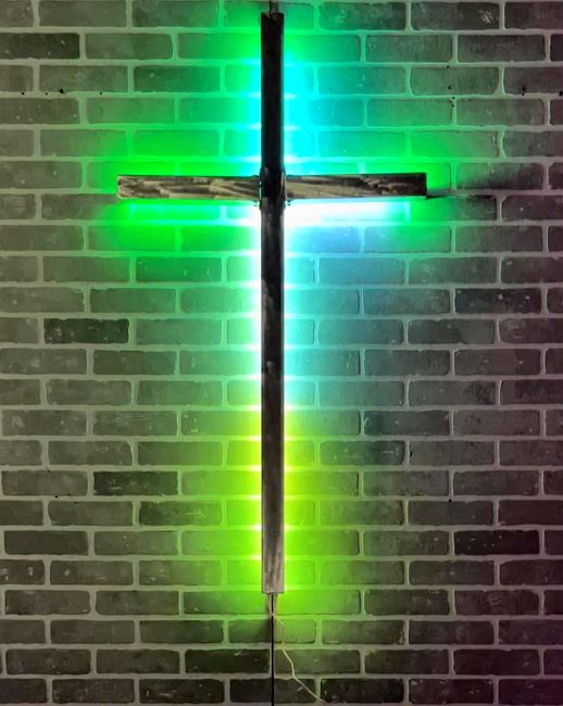 Led cross for church building with color changing led