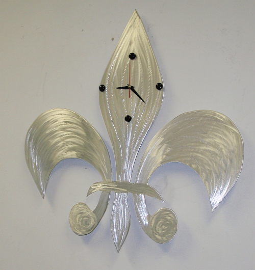 Fluer de lis clock in brushed aluminum,fluer de lis art clock