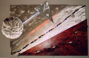 Neon sculpture in brushed aluminum by artist Tony Viscardi