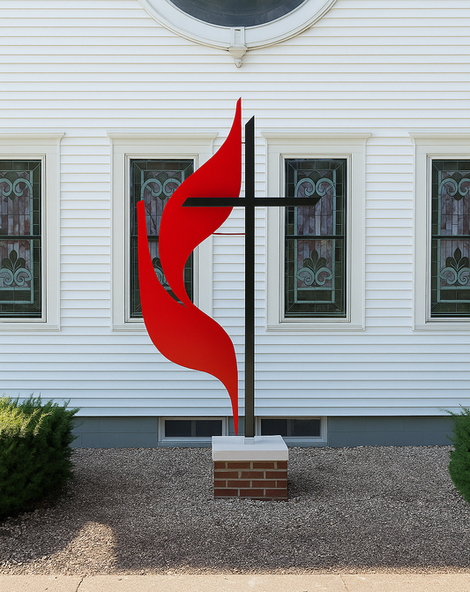 Contemporary United Methodist cross with LED lighting  Custom UMC cross sculpture for church sanctuary